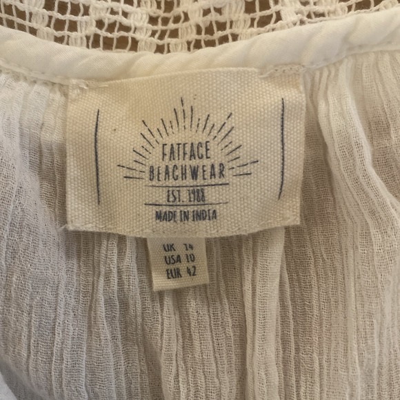 Fat Face Beachwear 100% Cotton Boho Popover Peasant Gauze White Top‎ -Size 10 - Picture 14 of 16